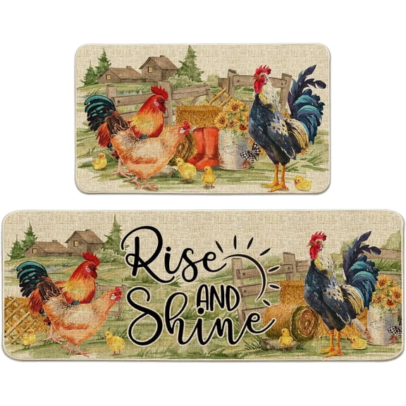 Rooster Kitchen Decor, Chicken Farmhouse Kitchen Rugs Decorations for Home Decorative Sunflower Decor for Floor,Bathroom, Kitchen Mat Set of 2 17x29-17x47 inches