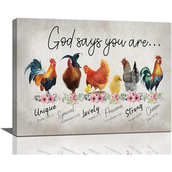 Rooster Kitchen Decor Wall Art Rustic Farmhouse Chicken Pictures Wall Decor Country God Says You Are Canvas Prints Framed Artwork Home Office Decorations For Bathroom Dinning Room 16"x12"
