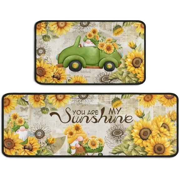 Rooster Kitchen Mats for Floor Sunflower Kitchen Rugs Sets of 2 Non Slip Absorbent Washable Kitchen Rugs Anti Fatigue 17"x47"+17"x30"