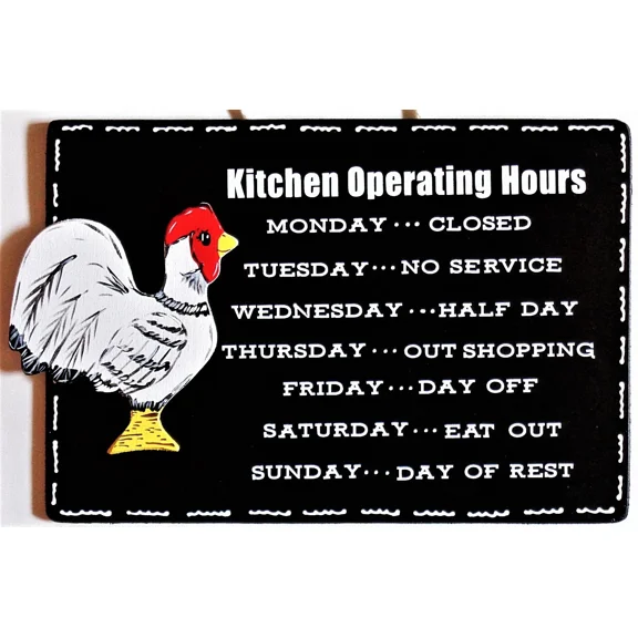 Rooster Kitchen Operating Hours Kitchen Sign Chicken Wall Hanger Plaque Barnyard