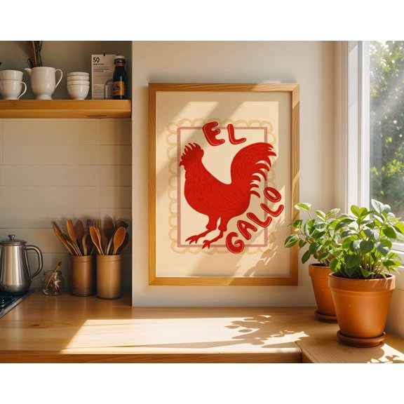 Rooster Kitchen Poster, Retro Cottagecore Wall Art, Stretched Canvas Size 12x18