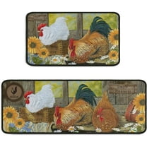Rooster Kitchen Rug 2 Piece Set, Farmhouse Chicken Kitchen Mat, Home Decor Kitchen Sink Rugs and Mats Non Skid Washable Absorbent Microfiber Kitchen Floor Carpet 17" x 47" 17" x 30"