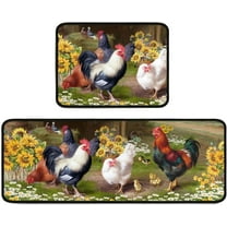 Rooster Kitchen Rug Decor 2 Pieces Set Farmhouse Style Kitchen Mat Washable Runner Rug Chicken Sunflower Decoration Indoor Floor Mat 17" x 47"   17" x 30"