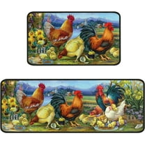 Rooster Kitchen Rug Decor 2 Pieces Set Farmhouse Style Kitchen Mat Washable Runner Rug Chicken Sunflower Decoration Indoor Floor Mat 17" x 47"   17" x 30"