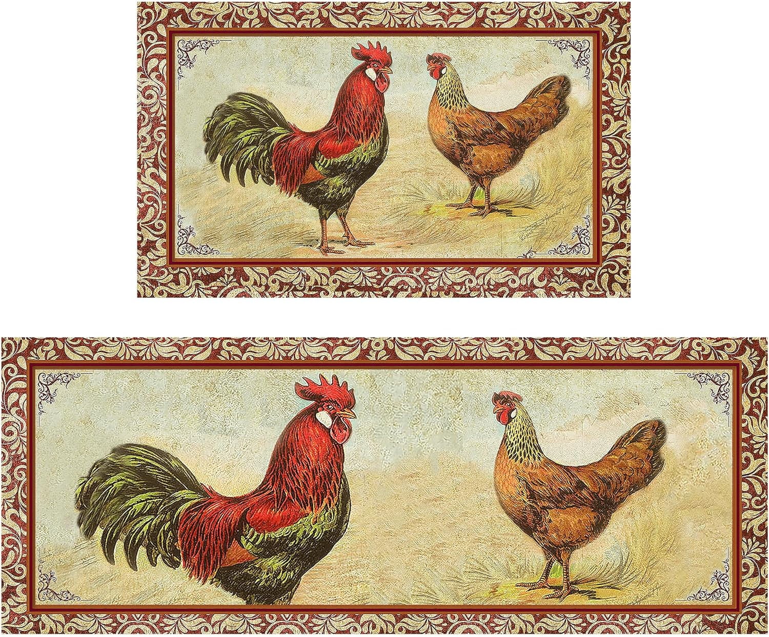 Chicken Mat Rooster Kitchen Rug, Kitchen Mat Set of 2, Farmhouse Decor for The ...
