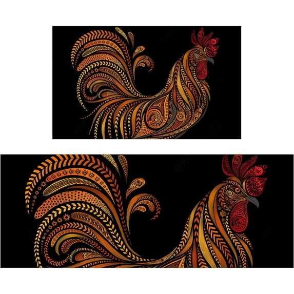 Rooster Kitchen Rug Kitchen Mat Set of 2, Farmhouse Decor for Kitchen Mats Cushioned Anti Fatigue 2 Piece Set and Chicken Kitchen Mat for Home Kitchen Decor or Office 17"x30"+17"x47"