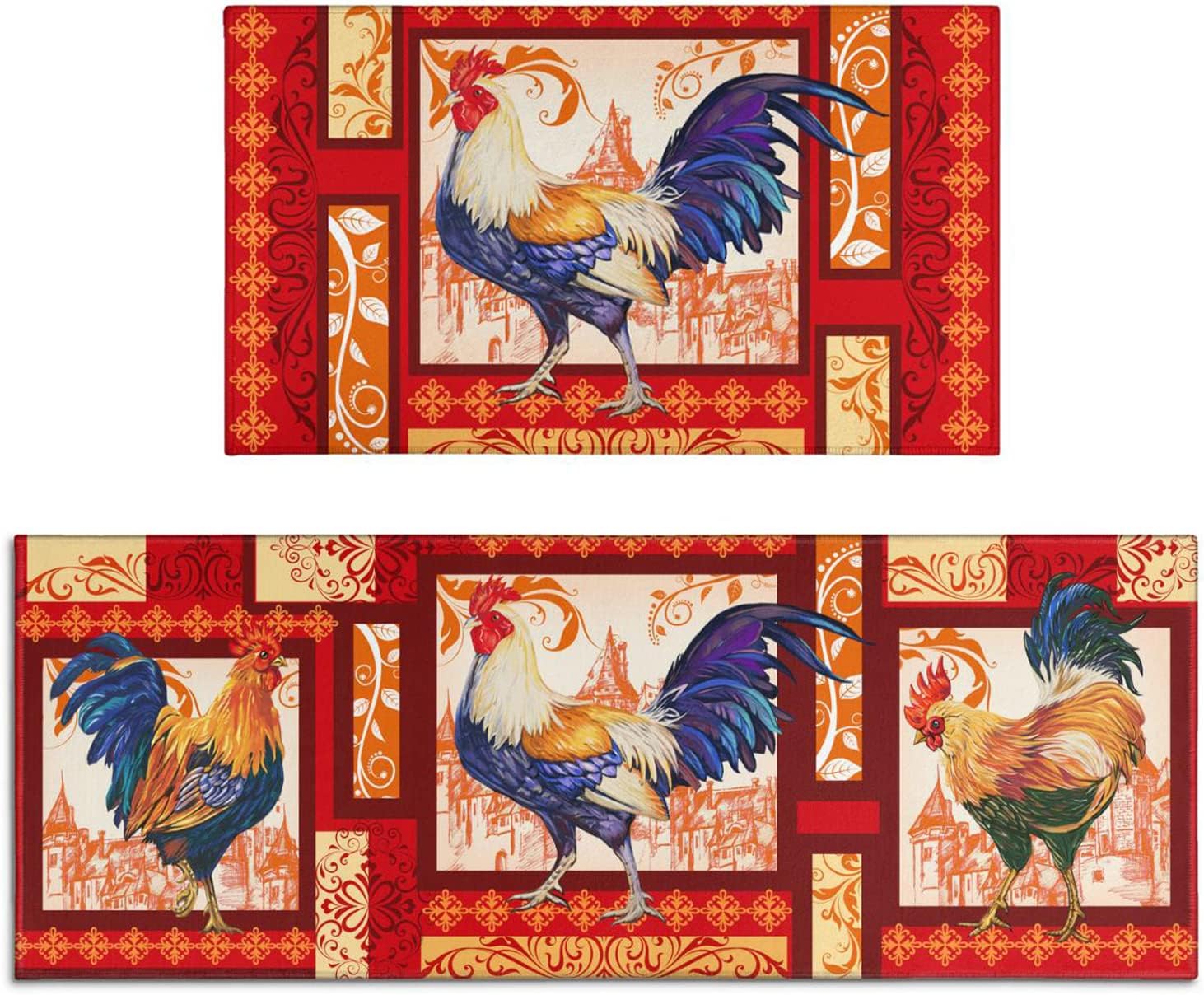 Rooster Kitchen Rug - Kitchen Mat Set of 2, Red Kitchen Rugs Farmhouse ...