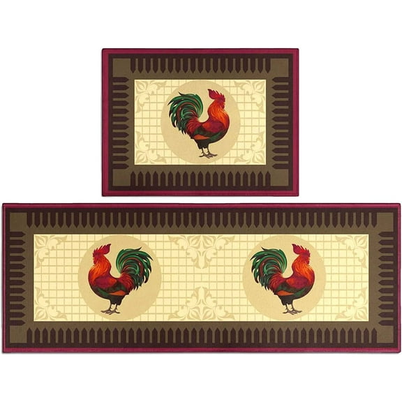 Rooster Kitchen Rug Rooster Rugs Set of 2 Kitchen Rug with Rooster Non-Slip Kitchen Rugs and Mats Floor Mat Doormat Runner Rug for Kitchen, Laundry, Living Room, Front Door