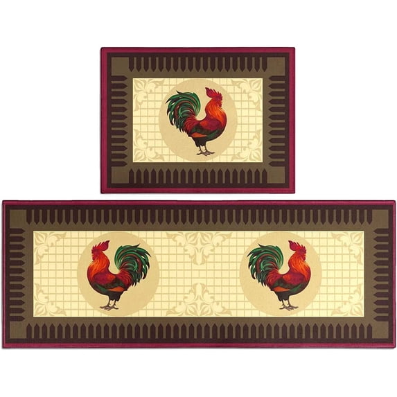 Rooster Kitchen Rug Rooster Rugs Set of 2 Kitchen Rug with Rooster Non-Slip Kitchen Rugs and Mats Floor Mat Doormat Runner Rug for Kitchen, Laundry, Living Room, Front Door