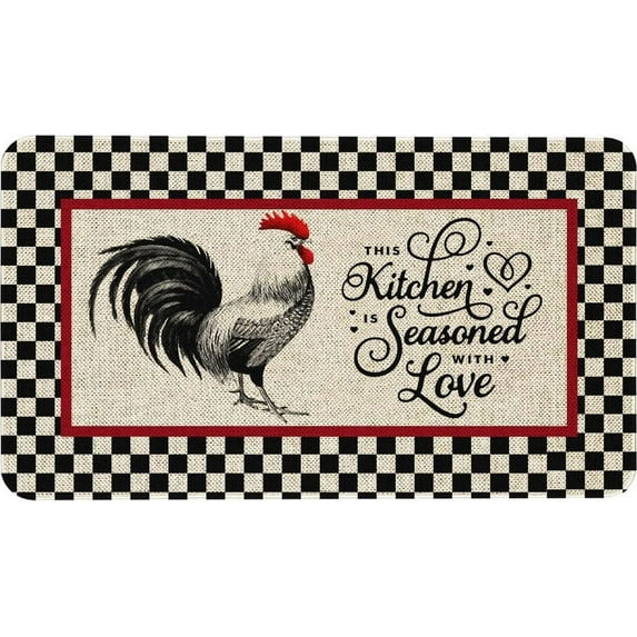 Rooster Kitchen Rug Sets 2 Piece Farmhouse Kitchen Mats for Floor Non Slip Washable Thin Kitchen Area Rug Floor Mat Waterproof Hallway Laundry Room Runner Rug 17x29 and 17x47 Inch