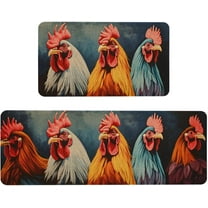 Rooster Kitchen Rug Sets 2 Piece Farmhouse Kitchen Mats for Floor Non Slip Washable Thin Kitchen Area Rug Floor Mat Waterproof Hallway Laundry Room Runner Rug 17x29 and 17x47 Inch
