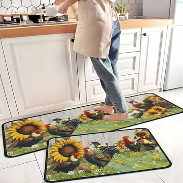 Rooster Kitchen Rugs and Mats Non Skid Washable Absorbent Stain Resistant,Durable and Easy to Clean,Anti Fatigue Kitchen Rug Set of 2 Farmhouse Kitchen Decor 17 x47+17"x30"