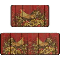 Rooster Kitchen Rugs and Mats Sets of 2,Red Farmhouse Kitchen Decoration Rugs,Rubber Backing Non-Slip Floor Mat for Sink Washable Waterproof Laundry Room Runner Rugs