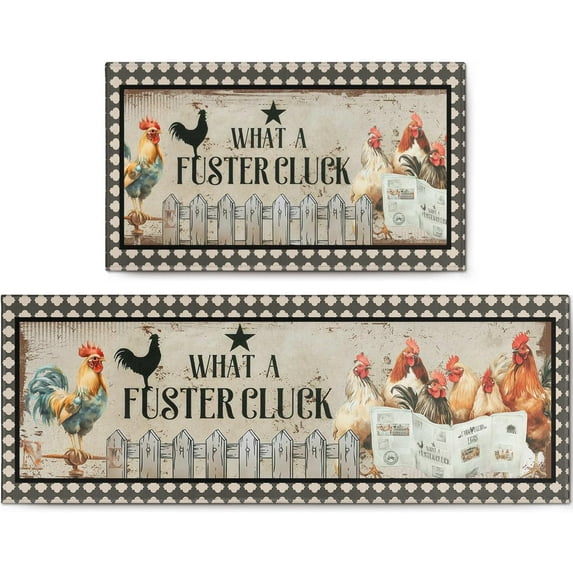 Rooster Kitchen Rugs Set of 2 Non Skid, Washable Chicken Rugs for Kitchen Floor,Farmhouse Decorative Rooster Kitchen Mats and Rugs for Seasonal
