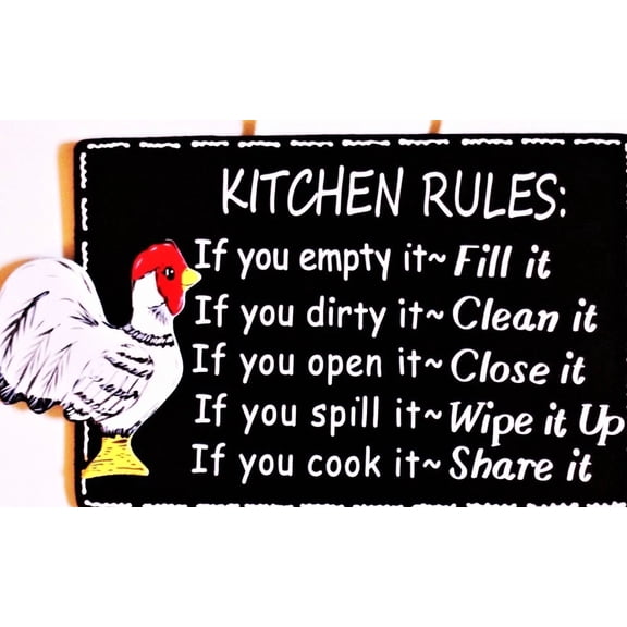 Rooster Kitchen Rules Sign Wall Hanging Plaque Country Wood Crafts Chicken Decor