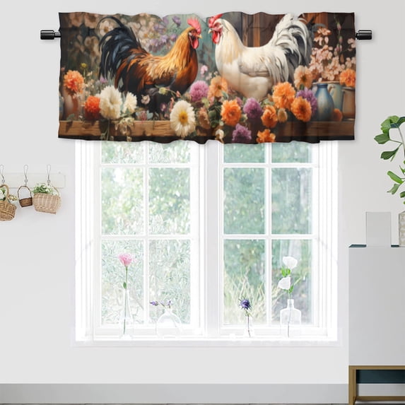 Rooster Kitchen Valance Curtain Rod Pocket Farm Chicken Rustic Farmhouse Floral Flower Country Retro Privacy Window Valances for Living Room Kitchen 54 by 18 in, 1 Panel