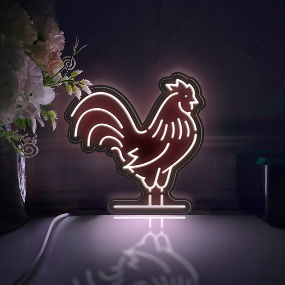 Rooster Led Light Box, Dimmable Neon-Like Light Signs USB Power for Wall Decor Bedroom Decoration, Static Light (WxH) 11"x11"