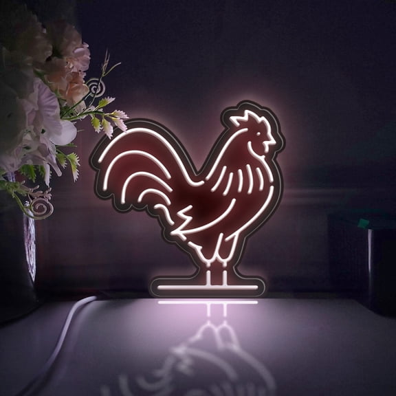 Rooster Led Light Box, Dimmable Neon-Like Light Signs USB Power for Wall Decor Bedroom Decoration, Static Light (WxH) 6"x6"