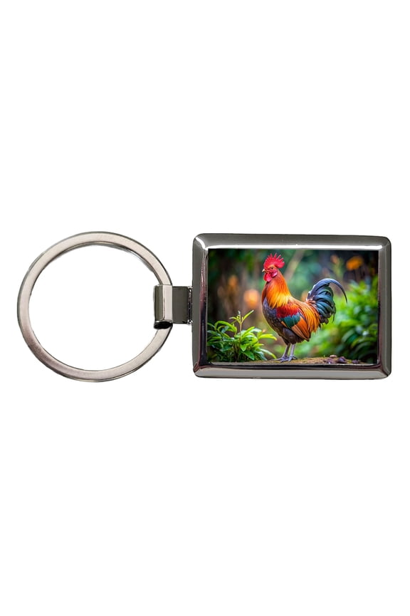 Rooster Metal Rectangle Keychain