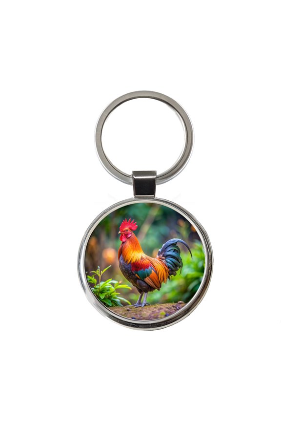 Rooster Metal Round Keychain