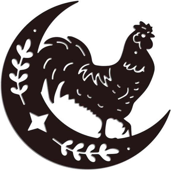 Rooster Metal Wall Art Decor Rooster Moon Metal Wall Art Hanging Decor Signs for Home Chicken Animal Wall Sculpture Statues Decor for Farmhouse Kitchen Garden 7.87x7.87 Inch Rooster