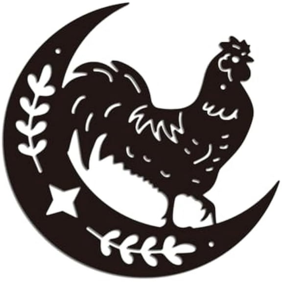 Rooster Metal Wall Art Decor Rooster Moon Metal Wall Art Hanging Decor Signs for Home Chicken Animal Wall Sculpture Statues Decor for Farmhouse Kitchen Garden 7.87x7.87 Inch Rooster Black