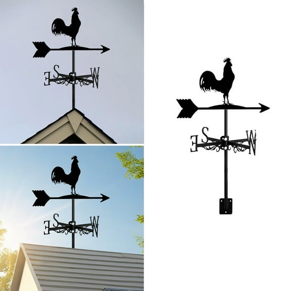 Rooster Metal Weather Vane, 12.66 Inch Roof Mount Weathervane Wind Direction Indicator Garden Stake Direction Indicator Measuring Tool Yard Easy Use for Outside Yard Farm Garden Patio Farmhouse Decor