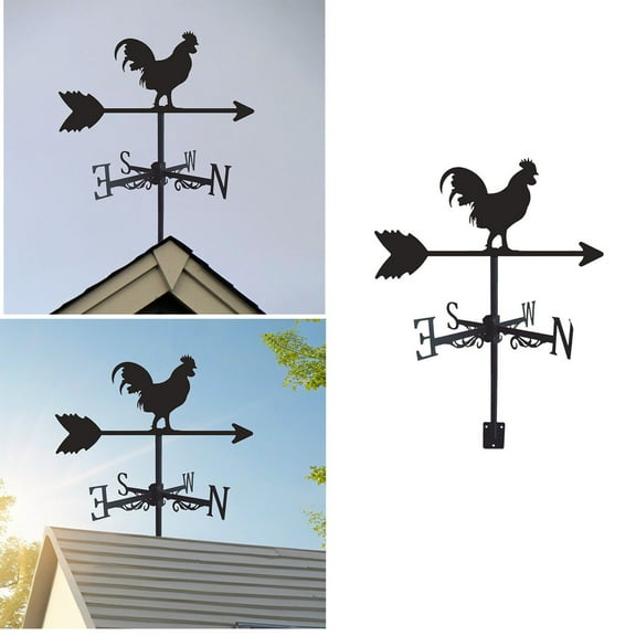 Rooster Metal Weather Vane, 12.66 Inch Roof Mount Weathervane Wind Direction Indicator Garden Stake Direction Indicator Measuring Tool Yard Easy Use for Outside Yard Farm Garden Patio Farmhouse Decor
