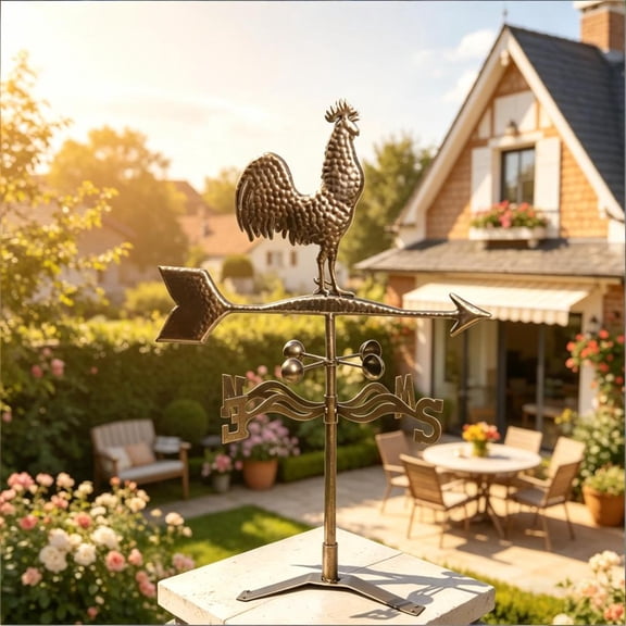Rooster Metal Weather Vane, 360 Rotating Roof Mount Wind Direction Indicator, Powder Coated Rustproof Farmhouse Garden Decor Ornament