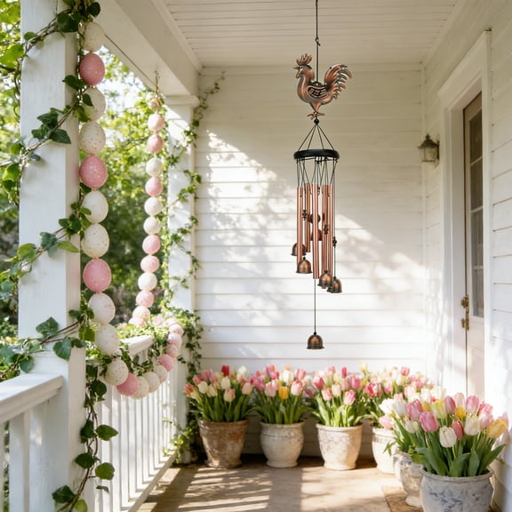 Rooster Metal Wind Chimes, 6 Aluminum Tubes Outdoor Hanging Wind Chimes, Deep Resonant Tone Garden Porch Patio Decor, Birthday Gift for Mom & Grandma
