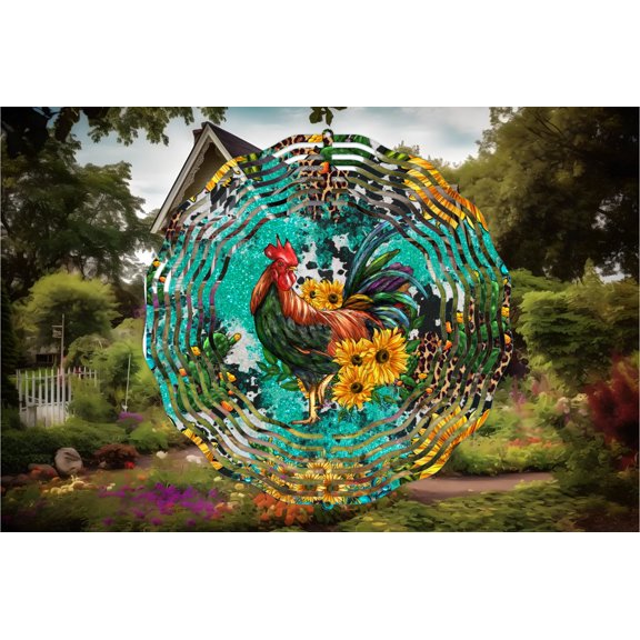 Rooster Metal Wind Spinner 10-Inch Double-Sided Farmhouse Yard Art, Mothers Day Birthday Gift