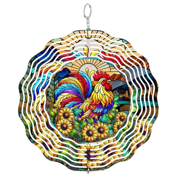 Rooster Metal Wind Spinner, Chicken Farmhouse Garden Decor