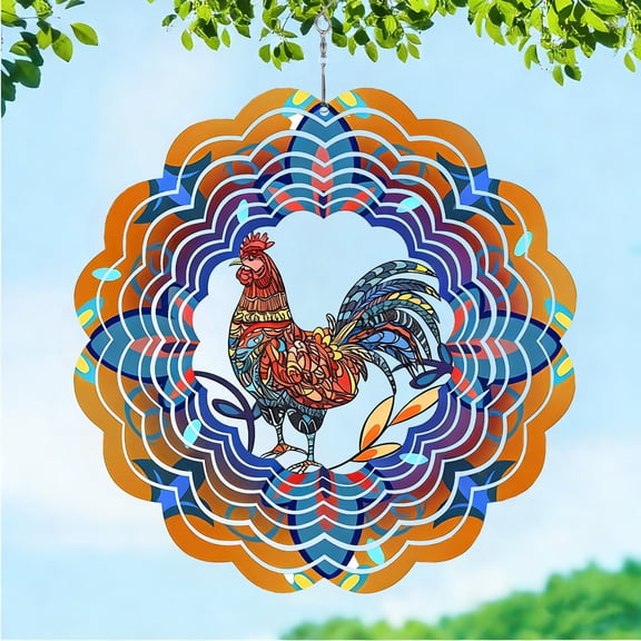Rooster Metal Wind Spinners, 12 Inch Wind Spinners Outdoor, 3D Hanging Wind Spinner for Yard and Garden Outdoor & Indoor Decorations, Chicken Gifts for Women Mom Men Dad Grandpa