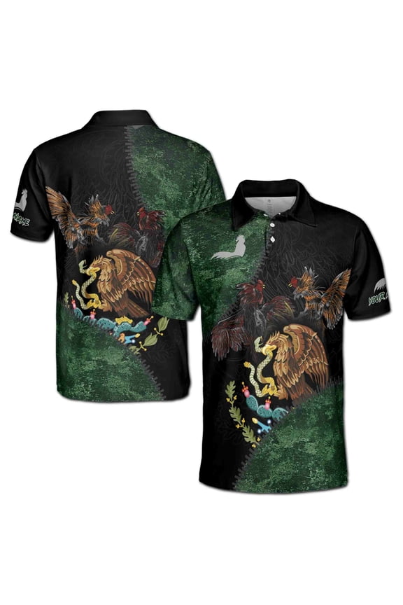 Rooster Mexican Eagle Mexico Coat of Arms Men's Polo Shirt