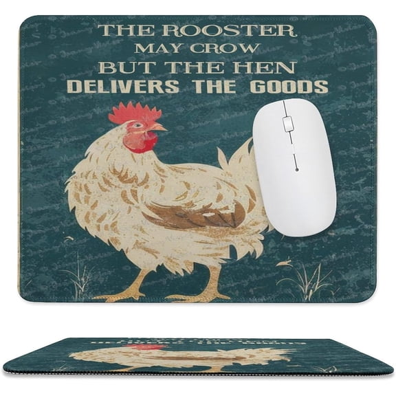 Rooster Mouse Mat, Square Mouse Pad Non-Slip Rubber Base Mouse Pads for Office Home Laptop Travel, The Rooster May Crow But The Hen Delivers The Goods 10x12 Inch