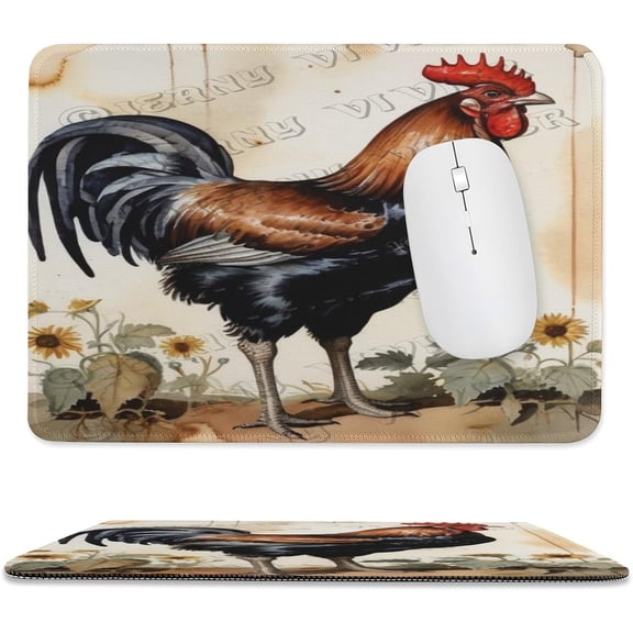 Rooster Mouse Pad 8x10 in, Stitched Edge Non-Slip Desk Mousepad, Vibrant Rooster Illustration for Home Office Desk Decor and Farmhouse Style