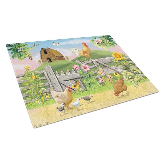 Rooster On Fence Glass Cutting Board - Large