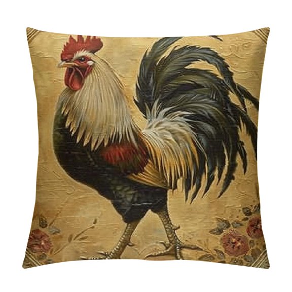 Rooster Painting Farmhouse Decorative Throw Pillowcase Country Burlap Pillow Cover Cushion Case