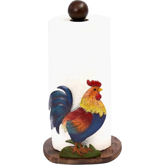 Rooster Paper Towel Holder Rooster Kitchen Decor Chicken Decor for Kitchen Roosters Farmhouse Paper Towel Holder Countertop Rustic Wood Base Paper Towel Stand