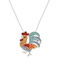 thumbnail image 1 of Rooster Pendant Necklace Rhinestone Crystal Rhodium Plated 17 Inch Snake Chain J0980, 1 of 3