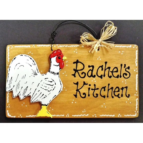 Rooster Personalize Kitchen Name Sign Wall Art Hanger Plaque Chicken Wood Decor