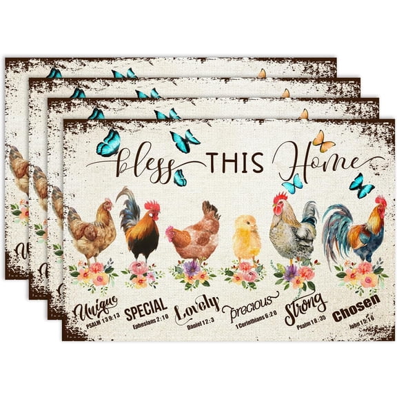 Rooster Placemat Set of 4, 12x18 Inch Rustic Farmhouse Black Buffalo Farm Animals Chichen Retro Coffee Vintage Table Mats for Outdoor Kitchen Dining Table Decoration