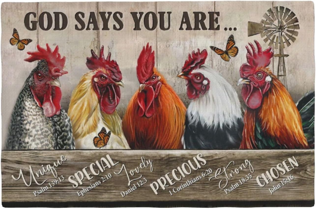 Rooster Placemats Set of 4 Rustic Country Farm Chicken Table Mats Washable Place Mats for Home Party Indoor Kitchen Dining Table Decoration 12x18 Inch