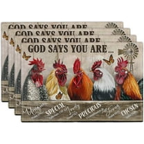 Rooster Placemats Set of 4 Rustic Country Farm Chicken Table Mats Washable Place Mats for Home Party Indoor Kitchen Dining Table Decoration 12x18 Inch
