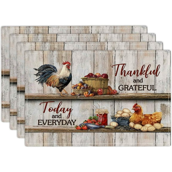 Rooster Placemats Set of 4 Farmhouse Chicken Table Mats Country Hen Washable Place mats for Party Kitchen Dining Decoration 12x18 Inch