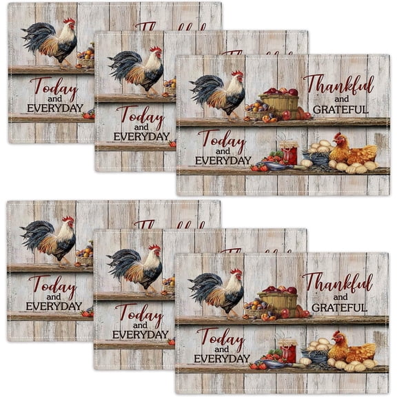 Rooster Placemats Set of 6 Farmhouse Chicken Table Mats Country Hen Washable Place mats for Party Kitchen Dining Decoration 12x18 Inch