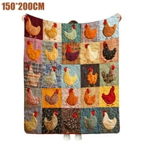 Rooster Print Blanket,Cozy Vintage Chicken Quilt Blanket,Funny Chicken Print Flannel Blanket,Orange Throw Blanket with Cute Roosters Farm Quilt Design for Couch Bed Sofa,Warm Farmhouse Gift