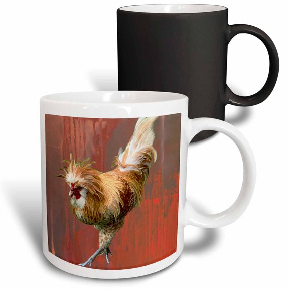 3drose, Rooster, Red Background, 11oz Magic Transforming Mug