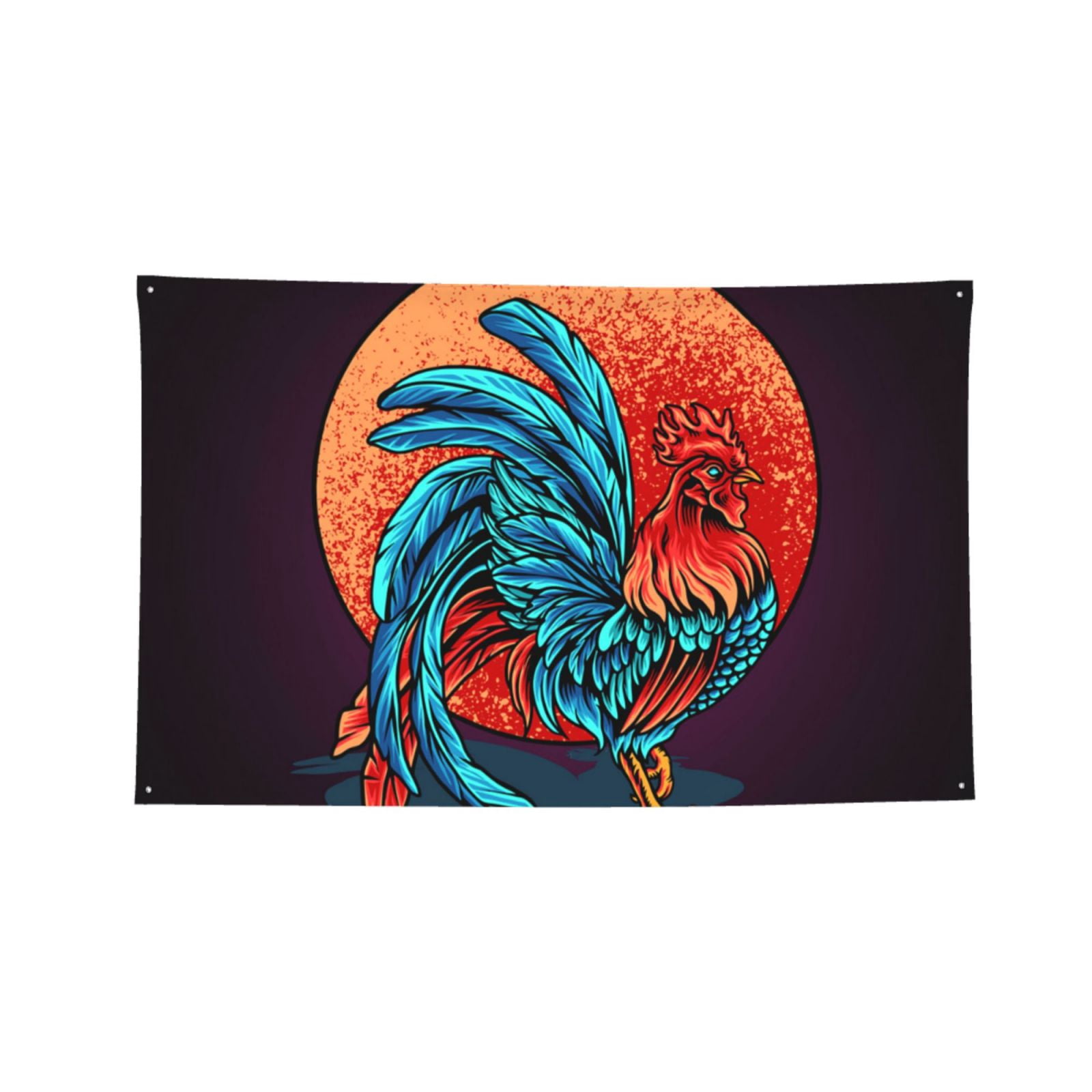 Rooster Red Moon Four Hole Decorated Banner Flag for Garden Yard Home Decoration Indoor Outdoor 4x6 Ft