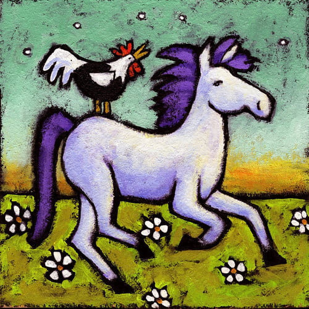 "Rooster Rides a Horse" Painting Print on Wrapped Canvas